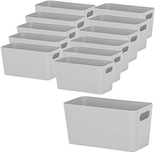 12x Ordnungsboxen - 10cm hoch - GRAU - 20x10x10cm - 1,4 Liter - Ordnungskorb - Schubladenorganizer Schublade - Organizerbox - Ordnungssystem Kunststoff Aufbewahrung Bad Korb Schrank Schreibtisch Kiste