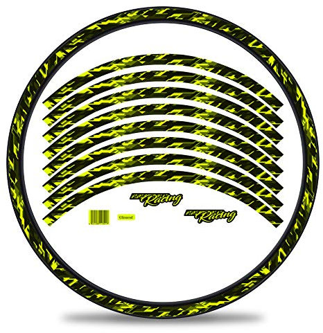 16-teiliges Set Felgenrandaufkleber Sticker für Fahrrad Felgen im Future Design Komplett Set für 27 29 für Rennrad Mountainbike MTB Laufrad RX026 (Neon Gelb, Glanz)