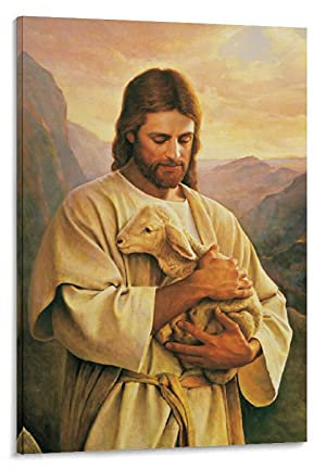 Poster auf Leinwand, Motiv Jesus und das Lamm, 30 x 45 cm