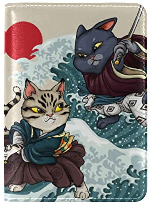 Gattino Del Gatto Dei Cartoni Animati Dell'Onda Del Giappone Copertura del Titolare di un Porta Passaporto Custodia in Vera per Viaggio Pelle Uomo Donna