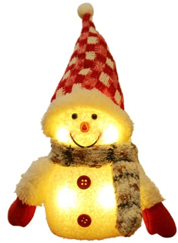 Bambelaa! Schneemann Snowy Deko LED Figuren Weihnachten Klein Rot Weiß Beleuchtet Innen Weihnachtsdeko Winter