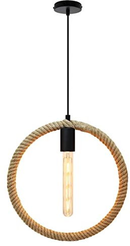Long Life Lamp Company Rope Pendant Light Fitting Vintage Industrial Ceiling Light Round Included T30 LED Bulb H3047