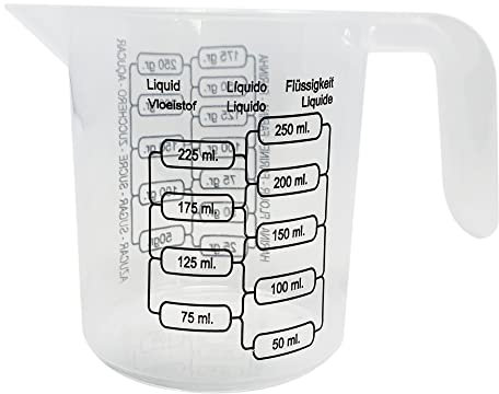 Plastic Measuring Jug Multi-Purpose Jug for Flour, Ground Almonds, Sugar, Milk, Oil, Dishwasher Safe, Easy to Read Measurements, Cook with Accuracy (250ml Measuring Jug)
