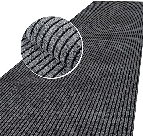 ANRO Schmutzfangmatte Mischa Teppich Läufer Meterware rutschfest & zuschneidbar | Indoor Outdoor Fußmatte Flur Gewerbe Büro Gastronomie Keller Mischa Grau 400x100cm