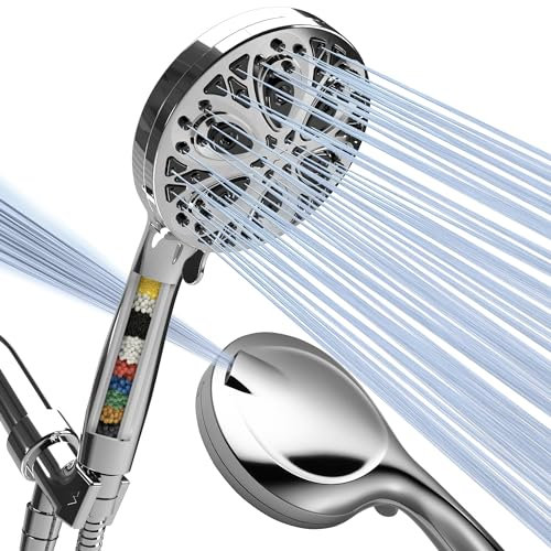SparkPod 10 Spray Setting Shower Head with Handheld - Luxury 5 High Flow Hand Held Shower Head with High Pressure Jets, Premium Stainless Steel 6ft. Hose & Bracket (Polished Chrome, with Filter)