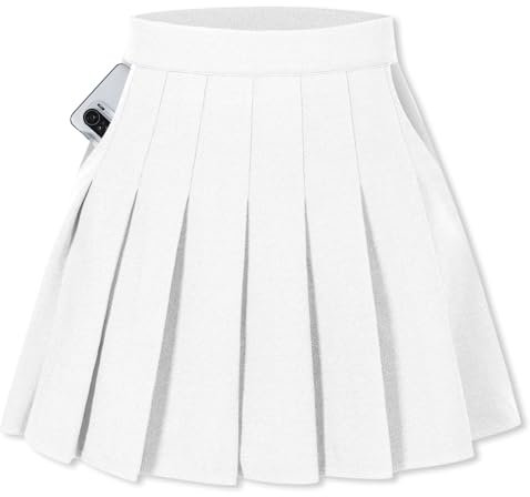SANGTREE Faltenrock für Mädchen und Damen, elastische Taille, Uniformrock, Übergröße, 2 Jahre – US 4XL, A# einfarbig, weiß mit 2 Taschen, Klein
