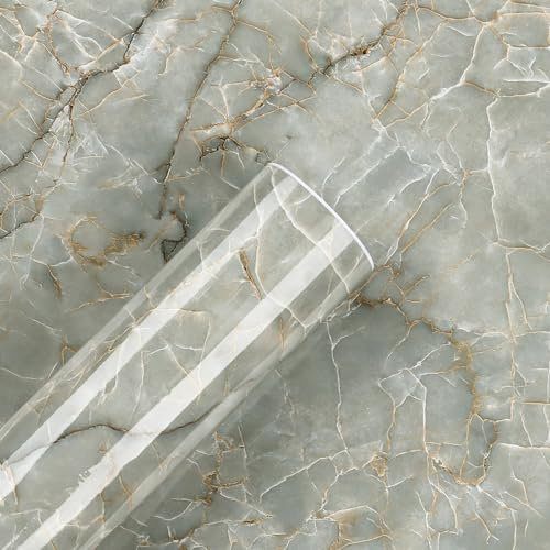 HotDecor Papier Adhesif pour Meuble Papier Peint Adhesif Marbre Vert 60cm X 300cm Papiers Peints Marbre Cuisine Revetement Adhesif Meuble Pour Plan de Travail Rouleau Adhesif Decoratif Meuble Vinyle