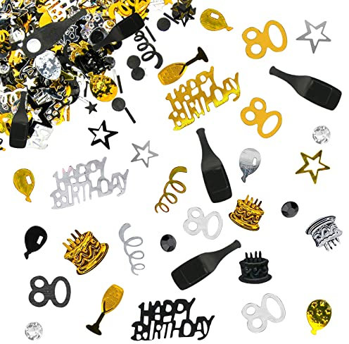 Giftota - Konfetti 80 Geburtstag Deko - Konfetti (Gold Schwarz) - Partydekoration Geburtstag 80 - Dekoration für Jubiläen, Geburtstage, Partys