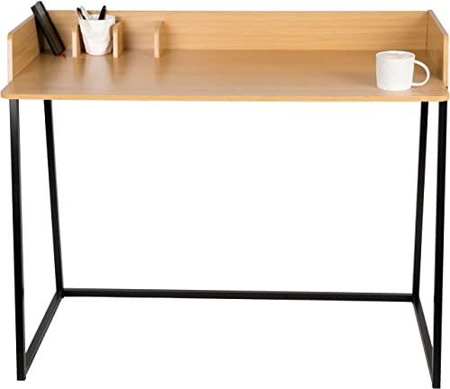 WONDERMAKE® Design Schreibtisch aus Holz und Metall, Bürotisch PC-Tisch Computertisch Arbeitstisch für Home Office, 110x55x87 cm, Eiche hell braun schwarz