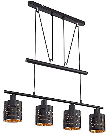 Hängelampe Esstisch Modern Pendelleuchte Höhenverstellbar Esstischlampe Höhenverstellbar, 4 Flammig schwarz gold, 4x E14, LxH 70 x 100-180 cm