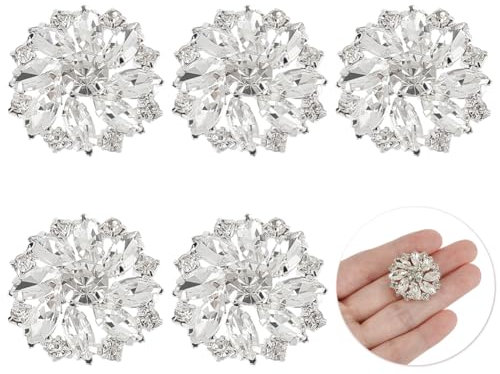 FINGERINSPIRE 6 STÜCKE 26.5 MM Blume Messing Strass Ösenknöpfe Kristall Silber Farbe Aufnähknöpfe Mit 1 Löchern Und Flacher Rückseite, Modische Krallen Strass Schneeflocke Metallknöpfe Für Handwerks