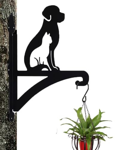Cciphy 1 Packung niedliche Eisen-Pflanzenhalterung, Hunde-Silhouette, Wandmontage, Pflanzgefäß-Aufhänger, Haken mit Schrauben, für drinnen und draußen, robuste Hängehalter (Hund)