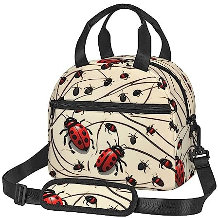 Art Ladybug - Lonchera reutilizable con aislamiento y correa de hombro ajustable, para el trabajo, escuela, picnic
