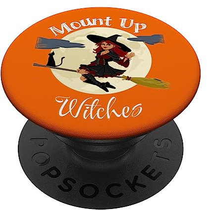 Mount Up Witches Halloween Hexe auf Besen Schwarze Katze Mond PopSockets mit austauschbarem PopGrip