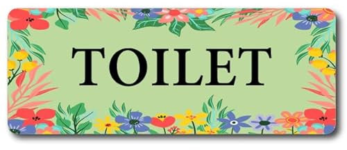 Maggie-Mais Floral Toilet Sign 20x7.5cm Brushed Aluminium Wall Mount Decorative
