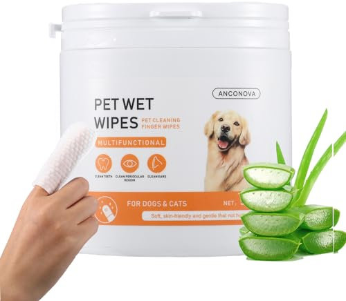 ANCONOVA Pet Teeth Cleaning Wipes, Finger Toothbrush for Dogs & Cats Bad Breath Eliminator Removing Plaque and Tartar Buildup No-Rinse Disposable Gentle Cleaning & Gum Care Pet Wipes 55 PCs