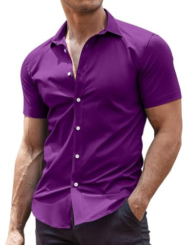 COOFANDY Chemise d'été formelle à manches courtes pour homme - Pour le travail - Taille XS à 4XL, violet, XXL