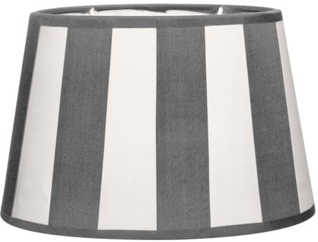 Brillibrum Design Lampenschirm gestreift Tischlampenschirm mit Streifenmuster für Lampenfassung E27 Streifen Design Tischleuchte oval rund Stoff (Grau - Weiß, Oval: 22x15x15cm)