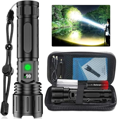 Hoxida LED Torch USB Rechargeable, Super Bright 20000 Lumen, 5000mAh Battery Powered, Adjustable Focus, Waterproof, Powerful Tactical Torches