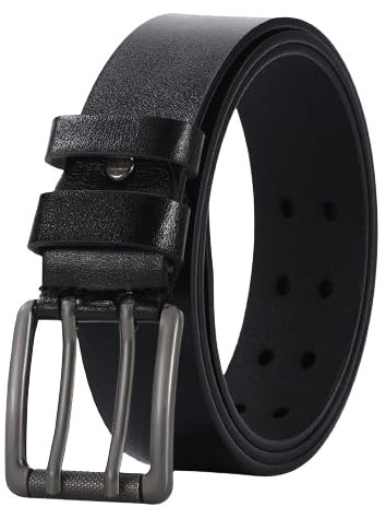 NALANY Handgemachter Herren Casual Work Heavy Duty Gürtel Aus Leder Mit Doppeldorn Schnalle, Doppel-Loch Ösen Jeansgürtel Kürzbar(120cm/waist:40~42, Black)