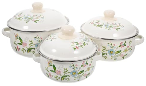 Alipis Juego de 3 Ollas de Esmalte Mini para Sopa Asas Ergonómicas y Fondo Plano, Adecuado para Cocinar Alimentos para Bebés y Ensaladas