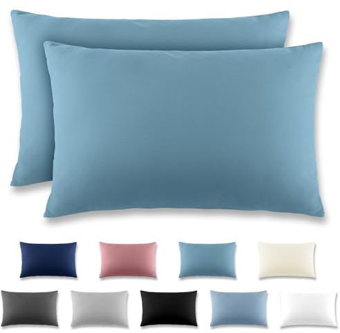 REDKEY Kissenbezug 50x70 cm 2er Set Kopfkissenbezug mit Reißverschluss - Kissenhülle aus gebürstetem Mikrofaser für Kissen,Waschbar bis 40°C Aqua blau