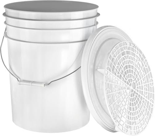 BenBow - Wascheimer 20 Liter mit Schmutzsieb und Eimerdeckel - weiß - ideal für Autowäsche - Autowäsche von Hand - Autowerkstatt - zur Autowäsche - Büros - Hauswirtschaftsräume - zur Hause - leer