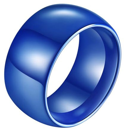 Gualiy Keramik Ring Herren, Blau Damen Ringe Verlobung 11MM Hochglanzpoliert Band Ring Größe 52 (16.6)