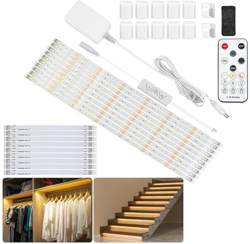 Hoobabuy LED Strip Warmweiß 5m, Unterbauleuchte Lichtleiste Küche Unter Kabinett LED Licht Kit mit RF Fernbedienung für Vitrine, Küche, Schreibtisch, Regal, Schrank, 2700K