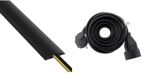 D-Line Passe Câble Sol D’Usage Léger, CC-1, Cachez et Protégez Les Câbles et Évitez Les Risques, 60mm x 12mm, Longeur 1,8m, Noir & Zenitech Prolongateur 16A 2P+T HO5VV-F 3G1,5mm² Noir 10m