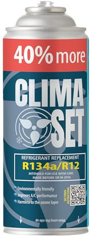 ClimaSet Recambio gas R134a R12 - Kit recarga aire acondicionado coche 1x235 g - Sustituto del refrigerante R134a - botella refrigerante coche - Gas aire acondicionado coche - ECO