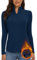 WOWENY Damen Thermo Langarmshirt 1/4 Reißverschluss Fleece Gefüttert Oberteil Stehkragen Pullover Half Zip Sweatshirt Warm Langarm Tops blau,S