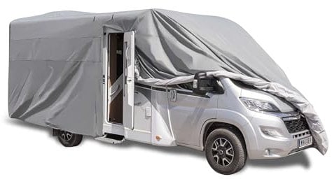 WALSER Premium Wohnmobil Abdeckplane, 100% wetterfeste Wohnmobilabdeckung, wasserdichte Wohnmobilplane mit UV-Schutz, Schutzhülle für Reisemobile + Aufbewahrungstasche 850x250x225cm (Dachlänge: 790cm)