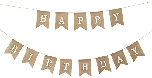 DERAYEE Happy Birthday Girlande Banner, Vintage Leinen Deko, Geburtstag Wimpelkette für Party, Babydusche
