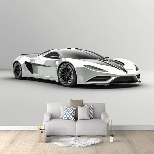 Fototapete Schlafzimmer Sportwagen Grau 300x210 cm 3D Druck Vliestapete, Wandtapete Wandbilder, für Wohnzimmer, Kinderzimmer, TV Hintergrund Vlies Tapete