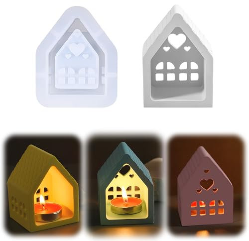 Silikonformen Gießformen Haus, Dreidimensional Silikonform Weihnachten Häuser, DIY Weihnachten Deko Giessformen Silikon, 3D Silikonform Haus Kerzenhalter
