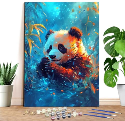 Reofrey - Panda Peinture Numero Adulte Peinture Enfants | Animal Peinture par Numéros Kits | Set Peinture Acrylique DIY avec pinceaux | 40x50 cm sans Cadre