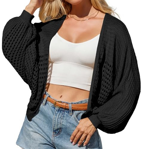 GRACE KARIN Cardigan da Donna Aperto Davanti a Pipistrello Bolero Giacca da Lavoro Estiva M Nero-1