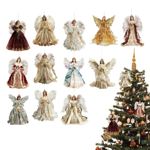 Angel Ornaments for Christmas Tree,12X Acrylic Angel Decorative Hangable Ornaments | Retro 2D Flat Holiday Decoration for Winter Home Wall Holiday