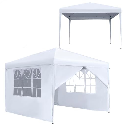 Aufun Pavillon 2.5x2.5m Wasserdicht Gartenpavillon Weiß | mit 4 Seitenteilen und Fensternfür Garten, Partys, Hochzeiten, Picknicks, faltpavillon aus Oxford Metallrahmen