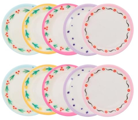 Mini Dinner Plate Model - Assorted Color Dollhouse Kitchen Plates 10Pcs Realistic Resin Dishes for Creative Play