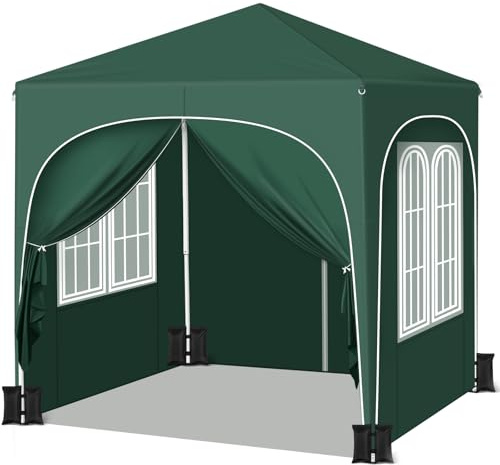 WOLTU Pop up Pavillon 2x2m mit 4 Seitenteilen und 4 Sandsäcke Grün | UPF 50+ UV Schutz, wasserdicht, höhenverstellbar, windstabil, Halbmonddach, Garten