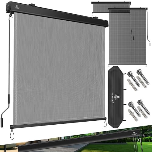 KESSER® Tenda a rullo verticale, 200 x 250 cm, con meccanismo a manovella, per balcone, con kit di montaggio e copertura, protezione solare e privacy, protezione solare con manovella, per balcone e