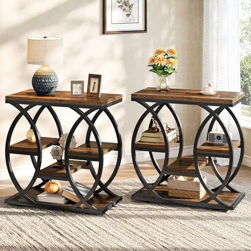 Tribesigns Lot de 2 tables de chevet étroites à 4 étagères de 60 cm avec rangement pour salon, chambre à coucher, entrée