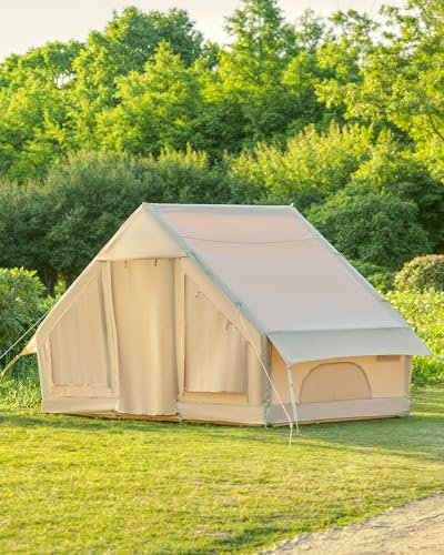 DARTMOOR Tente Gonflable 4-6 Personnes Tente de Camping Randonnéed Double Porte 4 Saisons Tissu Oxford Résistant au Vent Imperméable Extérieur Facile à Installer avec Pompe à Air et Sac de Transport