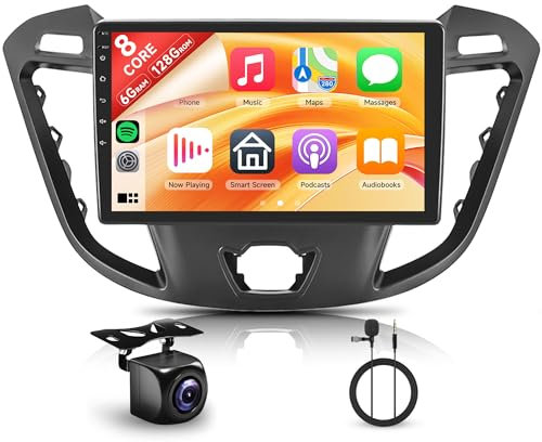 8 Kerne 6+128G Android Autoradio für Ford Transit Custom Tourneo 2013-2018 Wireless Carplay 9 Zoll mit Android Auto Mirror Link Bluetooth FM/RDS/EQ/DSP WiFi GPS Navi Lenkradsteuerung Rückfahrkamera