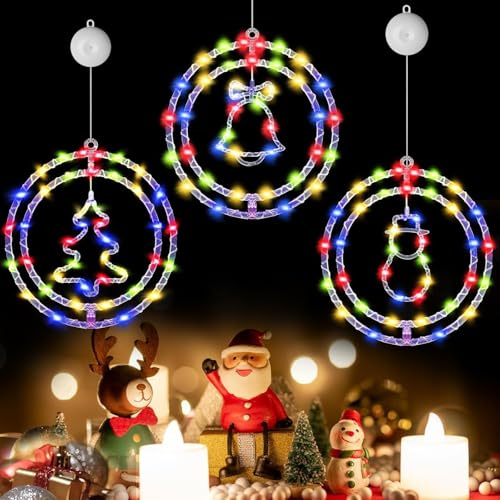 LPQKCcY Christmas Window Lights 3 Pcs Suction Window Christmas Lights Decorations Xmas Lights Indoor Battery Operated (Excluded) 34cm/13.4in(D) Large for Xmas New Year Party Decor