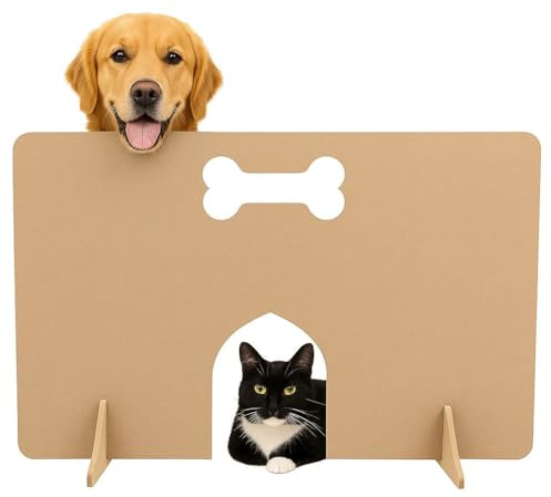WOODICA Dog Wooden Stopper With Cat Access – Freestanding Stopper for Stairs | Dog Barrier Gate | Portable Wooden Pet Stopper | Puppy Gate for Stairs Indoor (40cm (H) x 85cm (W))