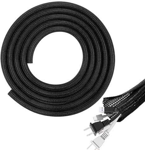 Vaskula 4 m Gaine Electrique 25mm-30mm Noir Protection Cable Empêche Animaux Domestiques de Mâcher Manchon de Câble Gaine Tressée Flammhemmend pour Bureau Maison Cable Management