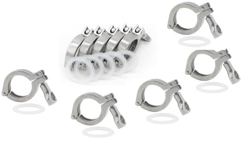 QiiMii Stainless Steel 304 Single Pin Heavy Duty Tri Clamp with Wing Nut for Ferrule TC 1.5 with 1 pc Silicone Gasket, 10 Pack